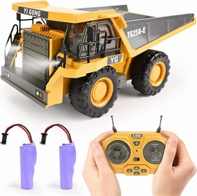Remote Control Dump Truck Toys 9 Channel 2 Batteries RC Construction Toy Vehicles with Metal Bed Lights/Sounds, Birthday Gifts for Boys Age 3 