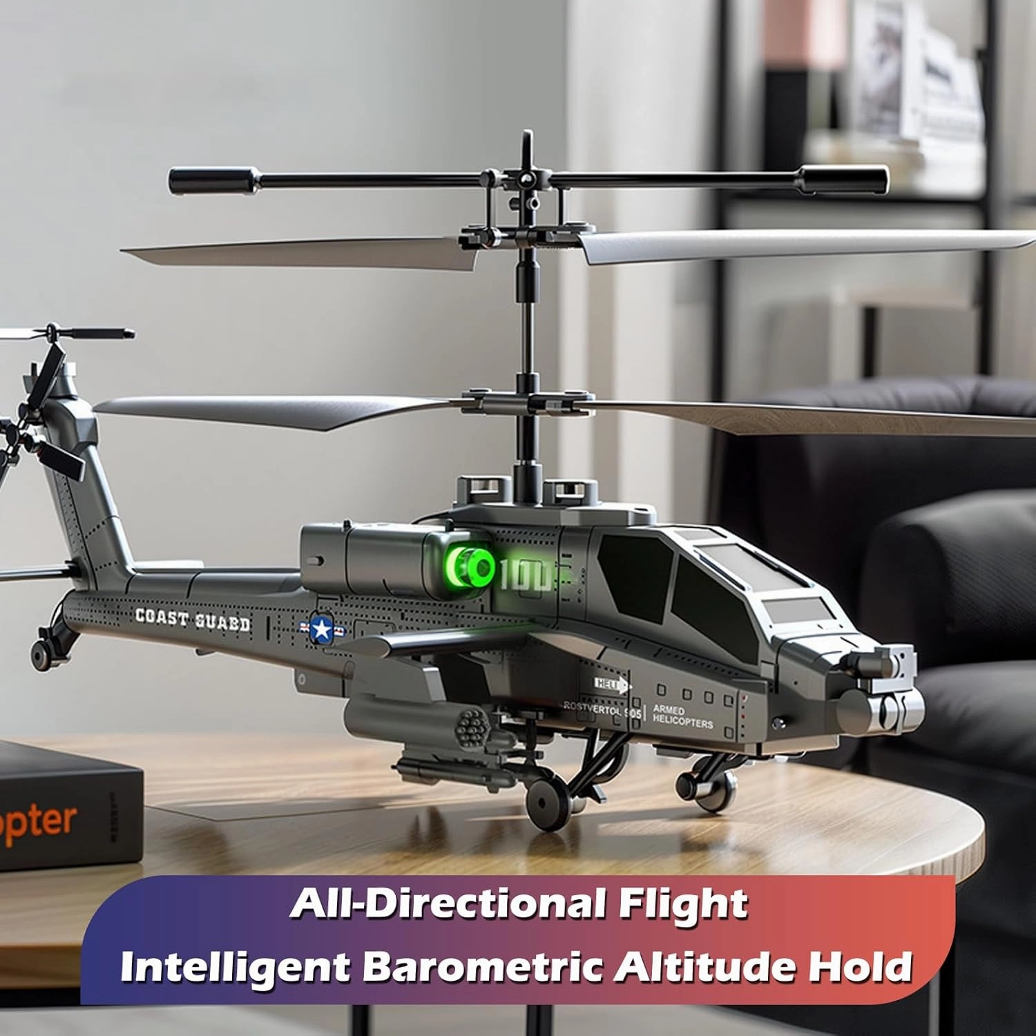 Remote Control Helicopter, 2.4GHz 3.5 Channel RC Helicopter with LED Lights, Altitude Hold, One-Key Take Off/Landing, Simulation Military Army Helicopter Toys Gifts for Kids Adults