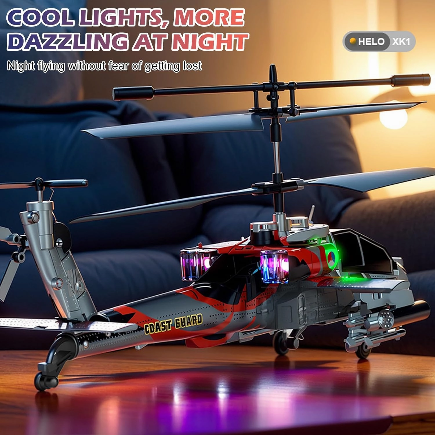 Remote Control Helicopter, 2.4GHz 3.5 Channel RC Helicopter with LED Lights, Altitude Hold, One-Key Take Off/Landing, Simulation Military Army Helicopter Toys Gifts for Kids Adults