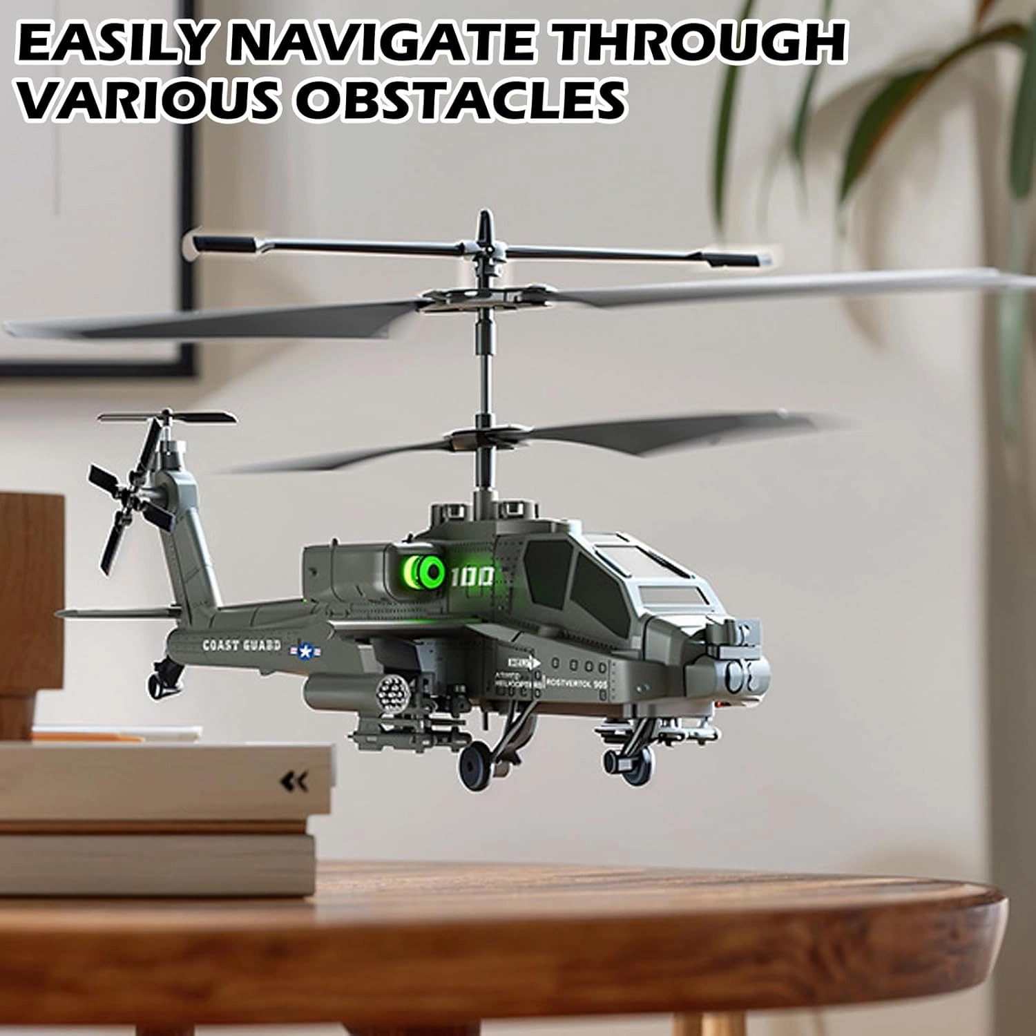 Remote Control Helicopter, 2.4GHz 3.5 Channel RC Helicopter with LED Lights, Altitude Hold, One-Key Take Off/Landing, Simulation Military Army Helicopter Toys Gifts for Kids Adults