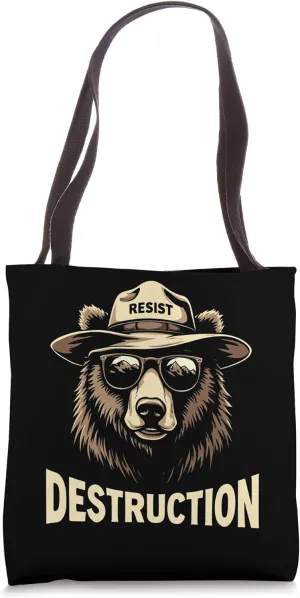 Resist Destruction Bear Environmental Awareness Vintage Tote Bag
