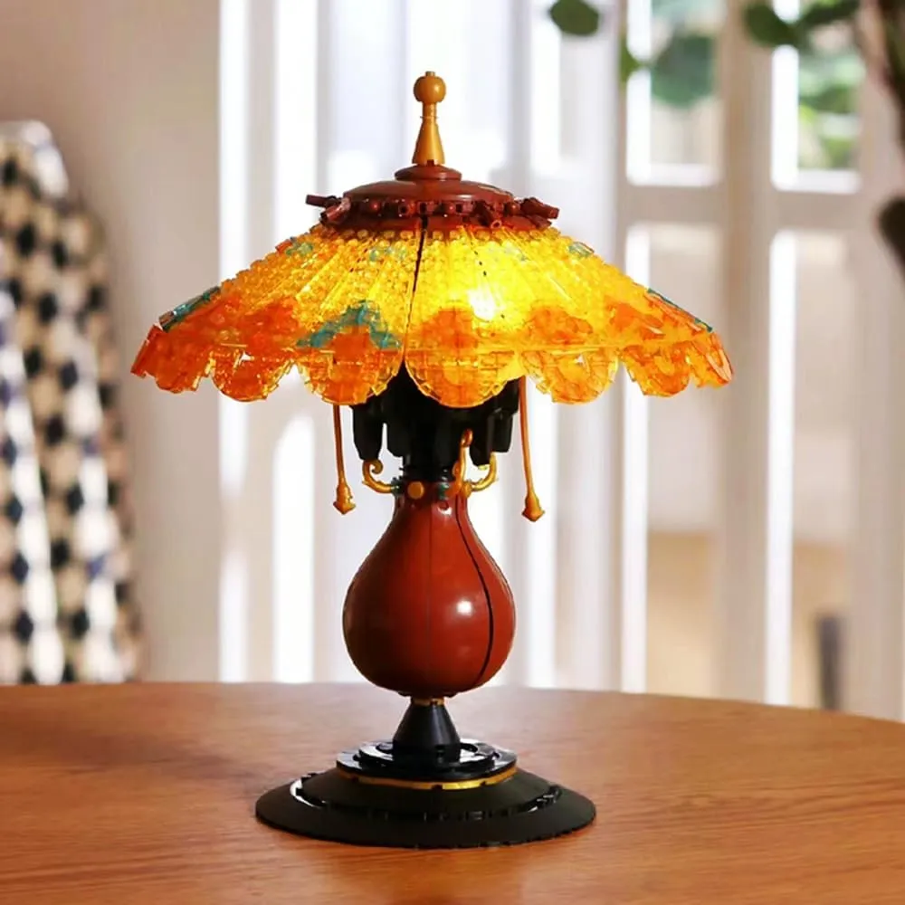 Retro Table Lamp Toy Building Set, Home Décor Accessory for Adults, Building Blocks Set for Couples, Ideas Gift for Mother's Day Decoration 804 Pieces (Mini Building Blocks)