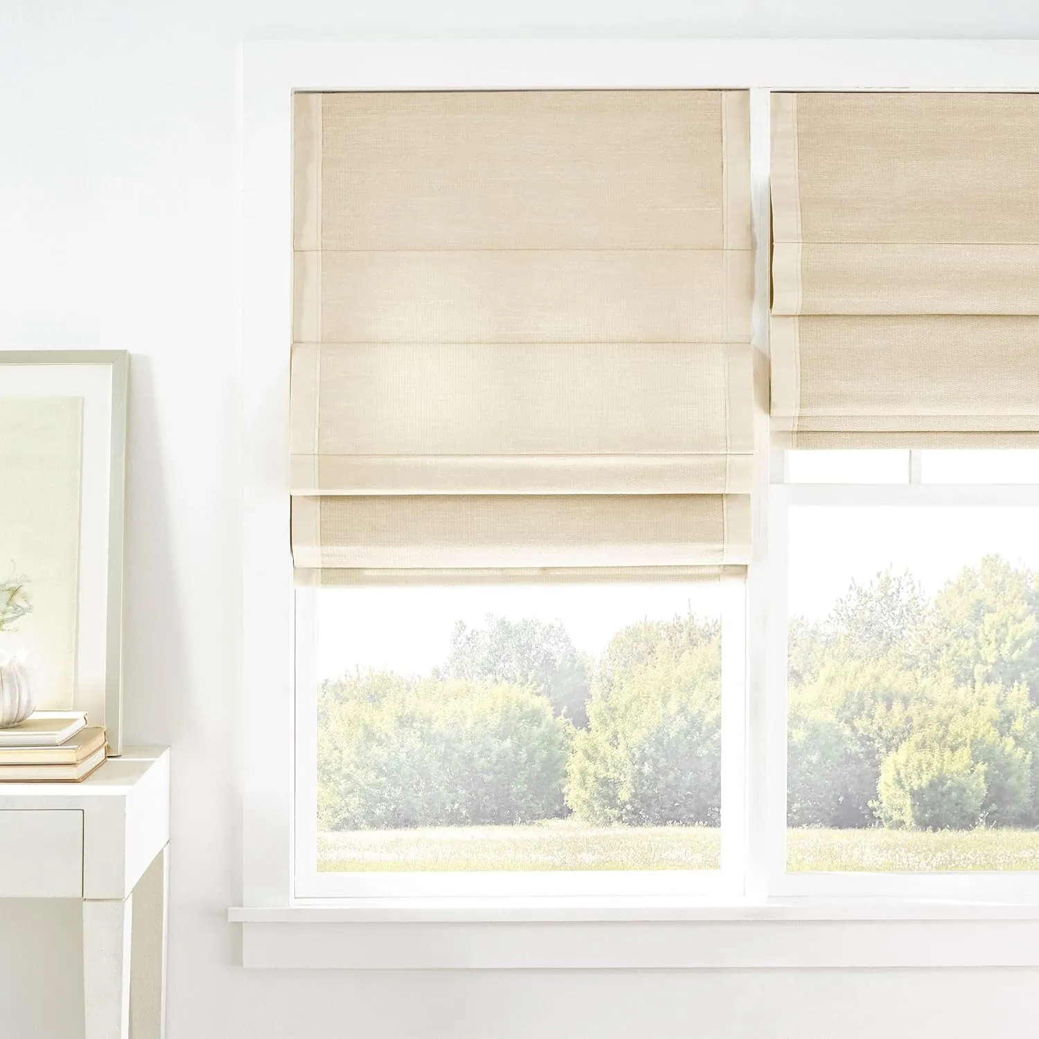 Ridge Cordless Roman Natural Shade, 32" W x 63" L, Neutral Solid Pattern