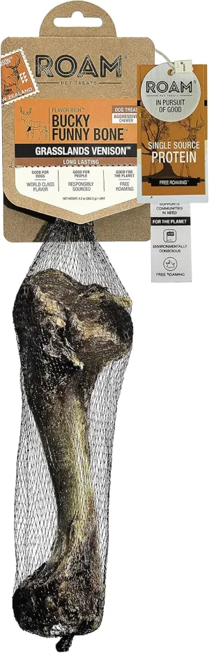 ROAM Pet Treats Bucky Funny Bone – Grasslands Venison Dog Bone, Single Ingredient, All Natural, Grain-Free, & Gluten-Free