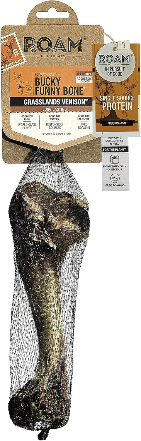 ROAM Pet Treats Bucky Funny Bone – Grasslands Venison Dog Bone, Single Ingredient, All Natural, Grain-Free, & Gluten-Free
