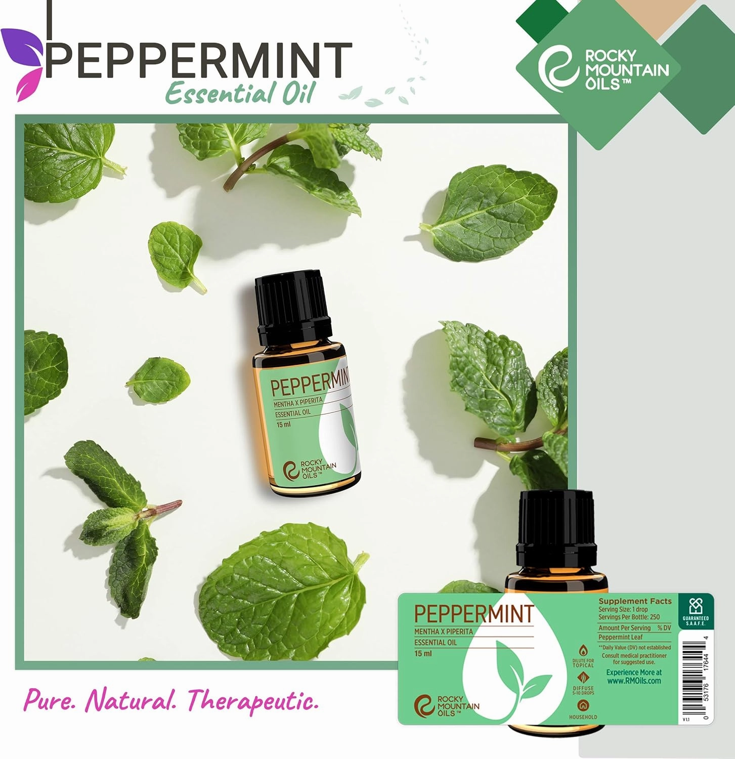 Rocky Mountain Oils Peppermint Essential Oil - Natural Aromatherapy Essential Oils for Diffusers, Topical, and Home - 15ml