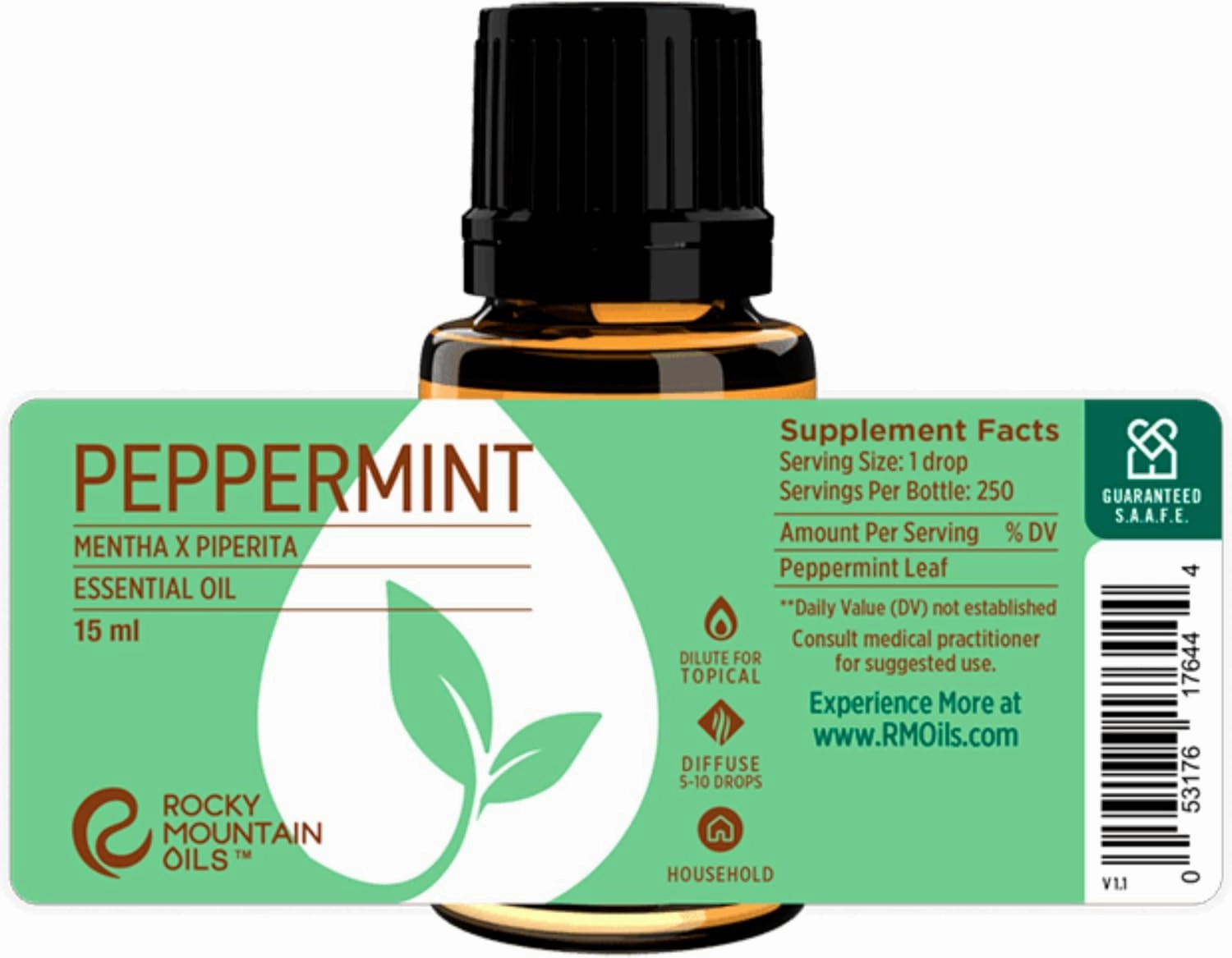 Rocky Mountain Oils Peppermint Essential Oil - Natural Aromatherapy Essential Oils for Diffusers, Topical, and Home - 15ml