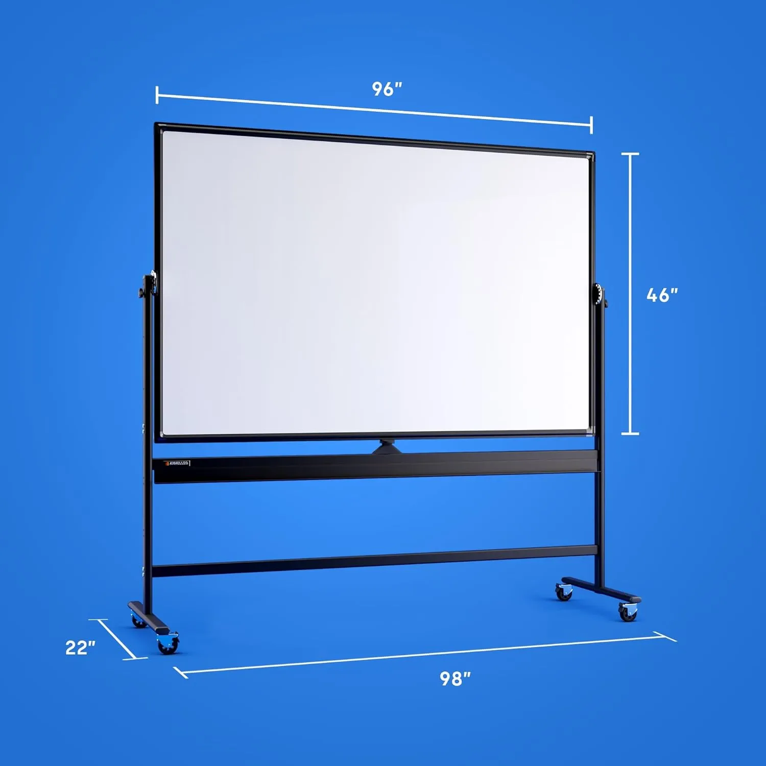 Rolling Dry Erase Board 96 x 46 - Large Portable Magnetic Whiteboard with Stand - Double Sided Easel Style Whiteboard with Wheels - Mobile Standing White Board for Office, Classroom & Home