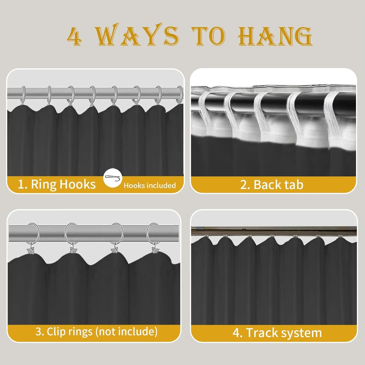 Room Divider Curtains for Ceiling Track Rod, Blackout Ceiling Track Curtains with Hooks Noise Reduction Privacy Curtain for Wall Ceiling Mount Track, 4.3 ft Wide x 9 ft Tall, Grey, 1 Panel