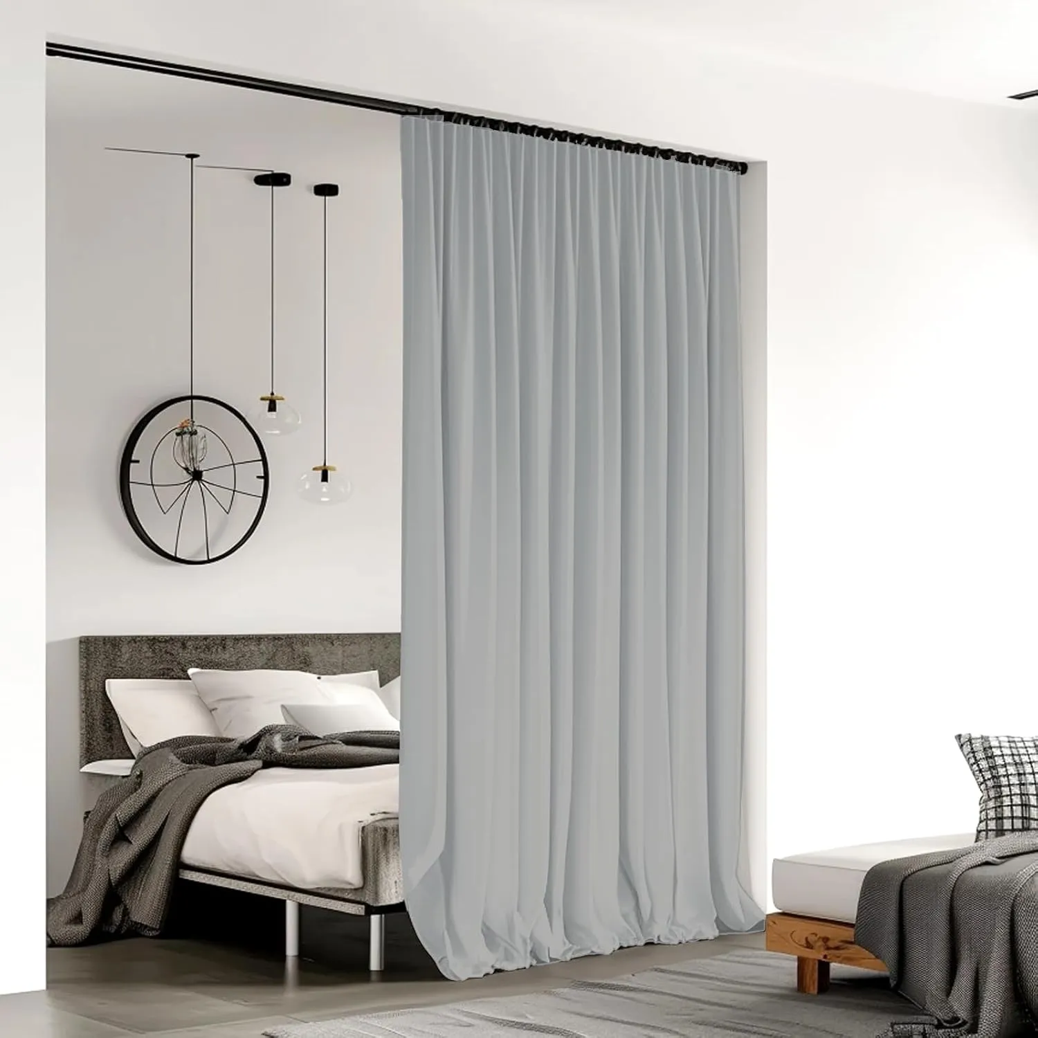 Room Divider Curtains for Ceiling Track Rod, Blackout Ceiling Track Curtains with Hooks Noise Reduction Privacy Curtain for Wall Ceiling Mount Track, 4.3 ft Wide x 9 ft Tall, Grey, 1 Panel