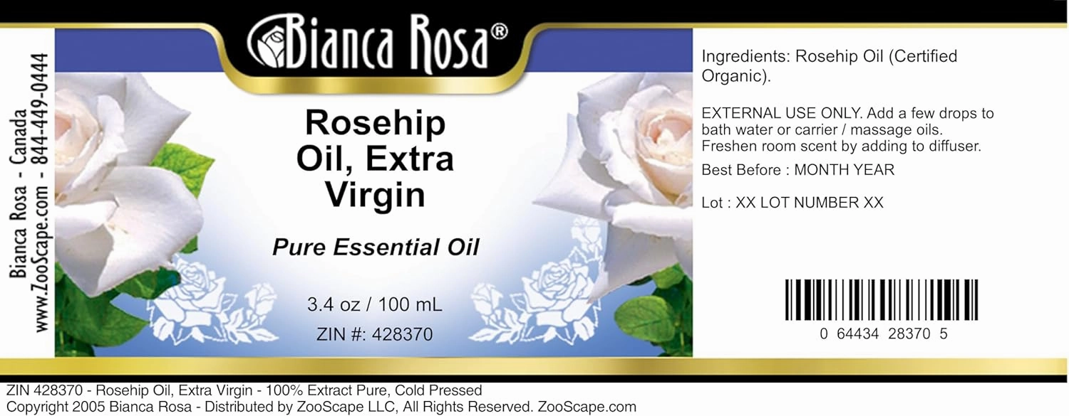 Rosehip Oil, Extra Virgin - 100% Pure, Cold Pressed (3.40 fl oz, ZIN: 428370) - 3 Pack