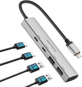 RSHTECH USB C Hub 10Gbps, 4 Ports USB 3.1/3.2 Gen 2 Hub with 2 USB-C and 2 USB-A Data Ports, Portable Aluminum USB C Splitter for Laptop, MacBook Pro, and More Type C Devices, Gray (RX05)