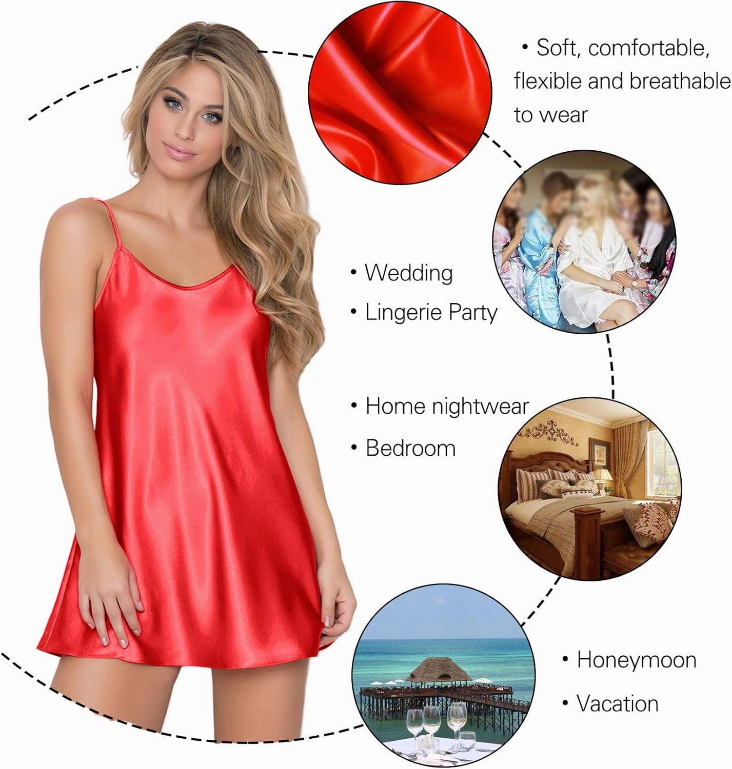 RSLOVE Satin Lingerie for Women Chemises Nightgown Sexy Sleepwear Mini Slip Short Silk Nightwear