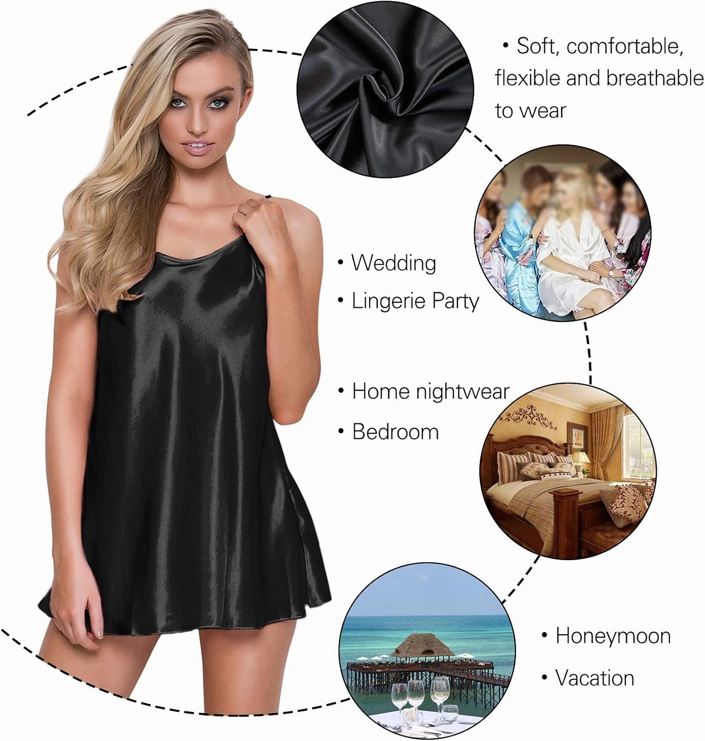 RSLOVE Satin Lingerie for Women Chemises Nightgown Sexy Sleepwear Mini Slip Short Silk Nightwear