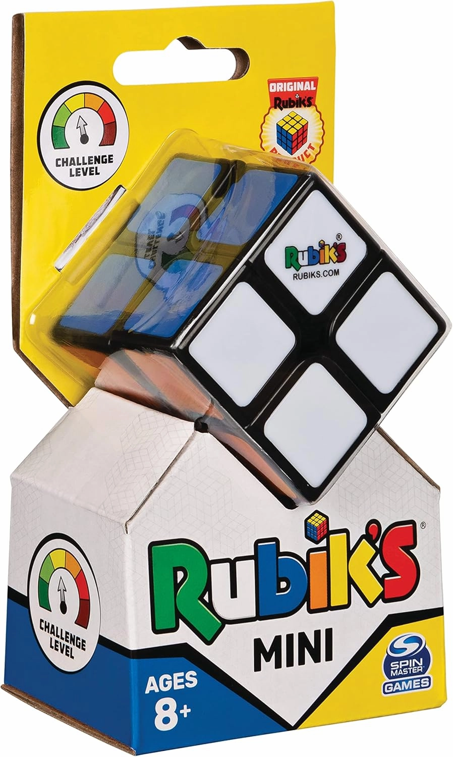 Rubik's, Spin Master The Original 2 x 2 Mini Cube with 2 Layers of 4 Cubes, Professional Color Combination Brain Teaser, Pocket, Suitable for Children of 8 