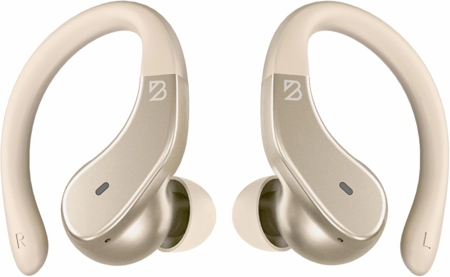 Runner 40 - Secure-Fit Wireless Earbuds for Small Ears, Running Bluetooth Earphones for Women and Men, Gold Deep Bass Wrap Around Earbuds for Small Ear Canals with EarHooks, Light Over The Ear Buds