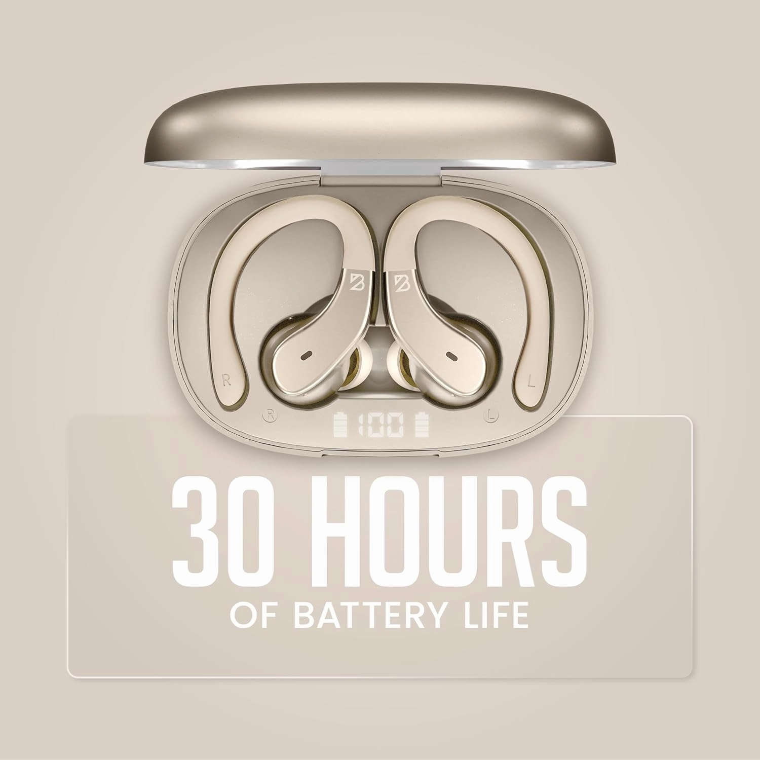 Runner 40 - Secure-Fit Wireless Earbuds for Small Ears, Running Bluetooth Earphones for Women and Men, Gold Deep Bass Wrap Around Earbuds for Small Ear Canals with EarHooks, Light Over The Ear Buds
