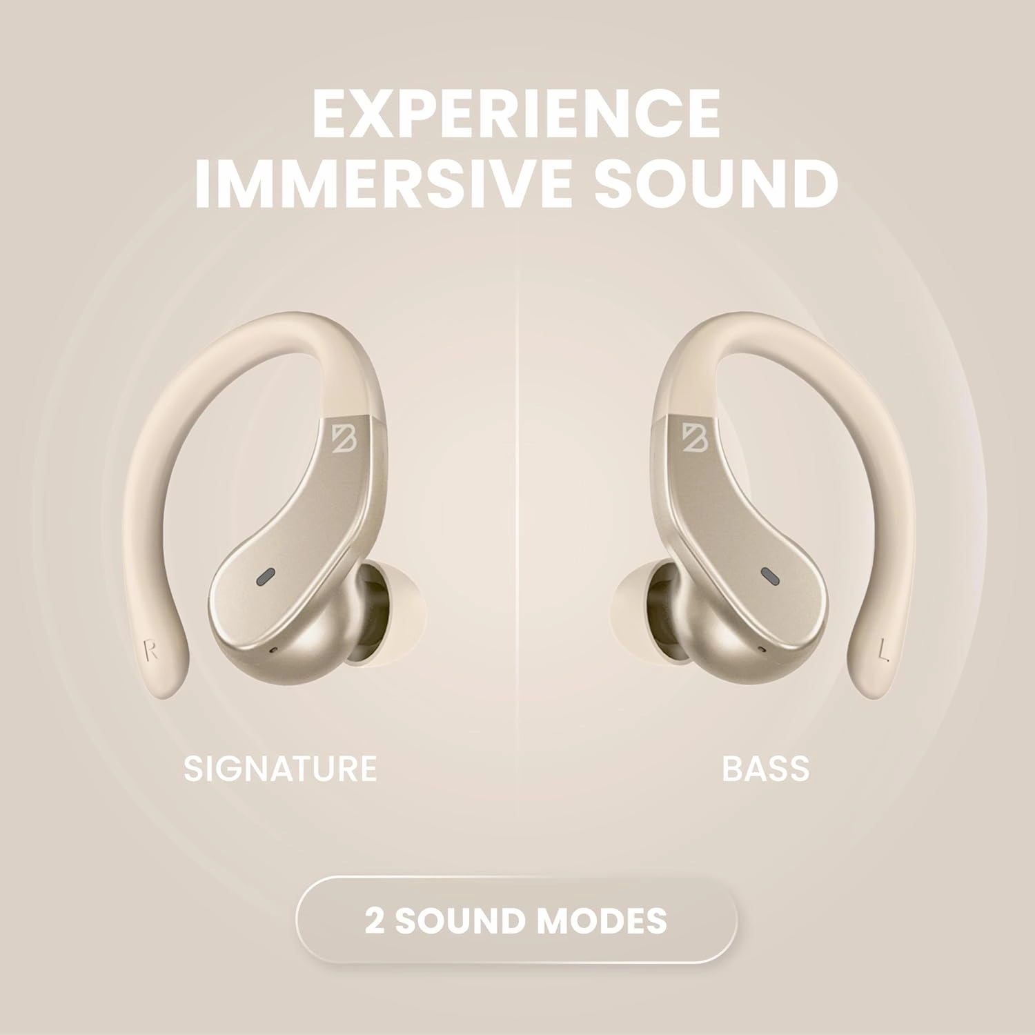 Runner 40 - Secure-Fit Wireless Earbuds for Small Ears, Running Bluetooth Earphones for Women and Men, Gold Deep Bass Wrap Around Earbuds for Small Ear Canals with EarHooks, Light Over The Ear Buds