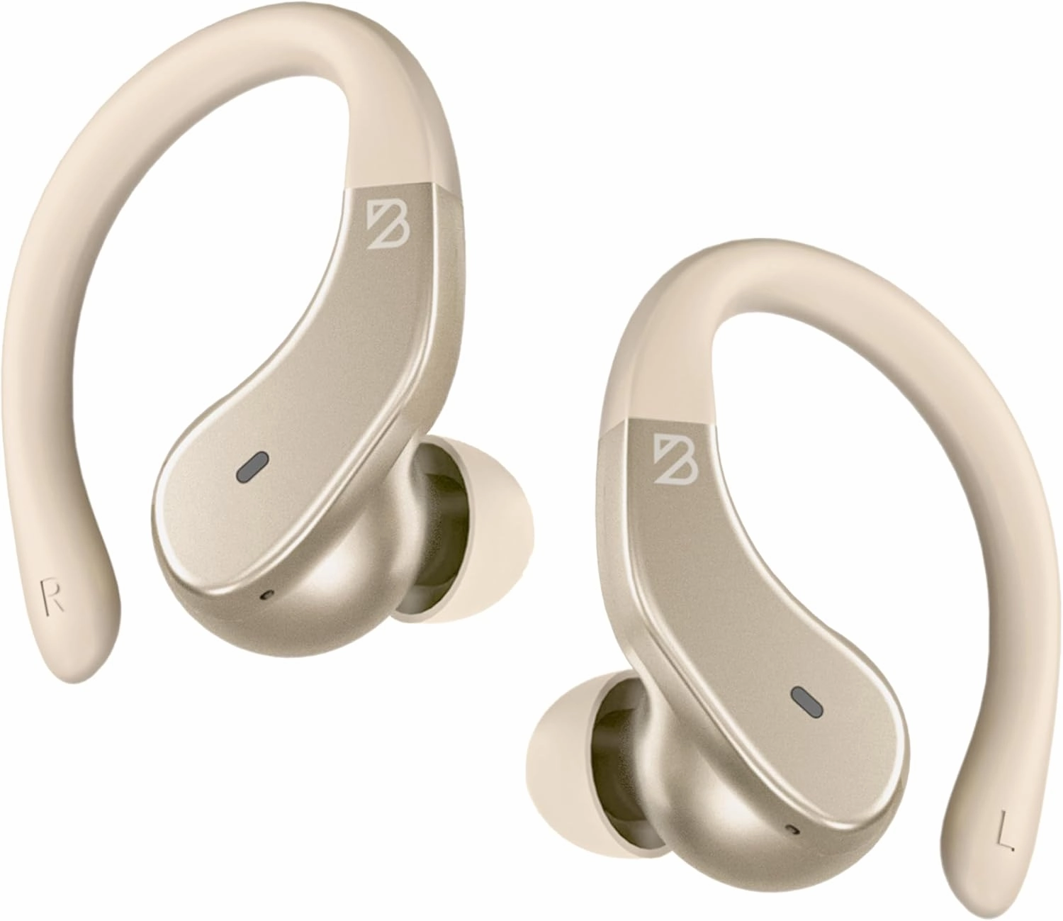 Runner 40 - Secure-Fit Wireless Earbuds for Small Ears, Running Bluetooth Earphones for Women and Men, Gold Deep Bass Wrap Around Earbuds for Small Ear Canals with EarHooks, Light Over The Ear Buds