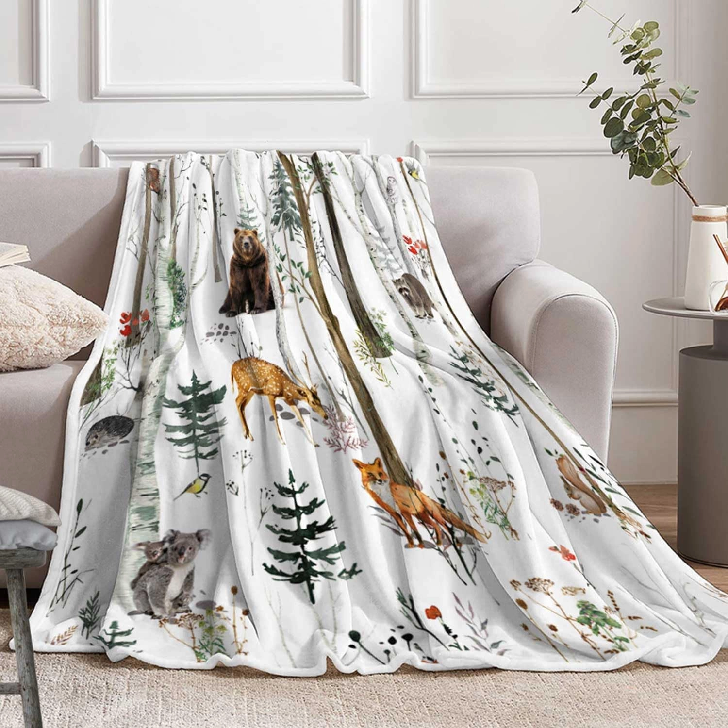 Rustic Forest Throw Blanket, Country Hunting Bear Deer Wild Animals Farmhouse Lodge Cabin Throw Blankets, Cozy Warm Soft Flannel Throws and Blankets for Bed Couch Camping Travel 50x60 Inch