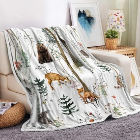 Rustic Forest Throw Blanket, Country Hunting Bear Deer Wild Animals Farmhouse Lodge Cabin Throw Blankets, Cozy Warm Soft Flannel Throws and Blankets for Bed Couch Camping Travel 50x60 Inch