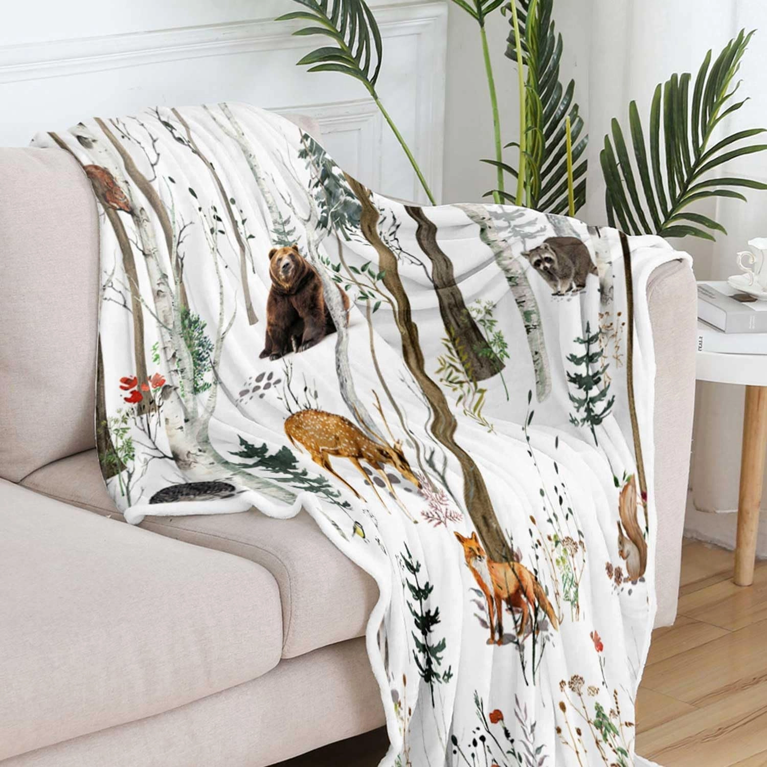 Rustic Forest Throw Blanket, Country Hunting Bear Deer Wild Animals Farmhouse Lodge Cabin Throw Blankets, Cozy Warm Soft Flannel Throws and Blankets for Bed Couch Camping Travel 50x60 Inch