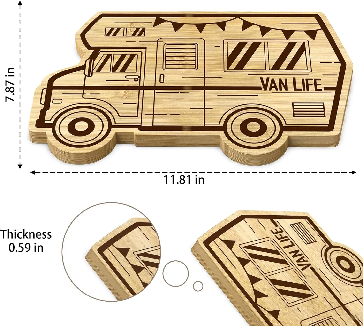 RV Cutting Board, 11.8" X 7.9" Camper Bamboo Charcuterie Board, Cool Happy Camper RV Gifts Stuff For House Warming Gifts New Home Decor, Anniversary Birthday Party Christmas Wedding Gifts