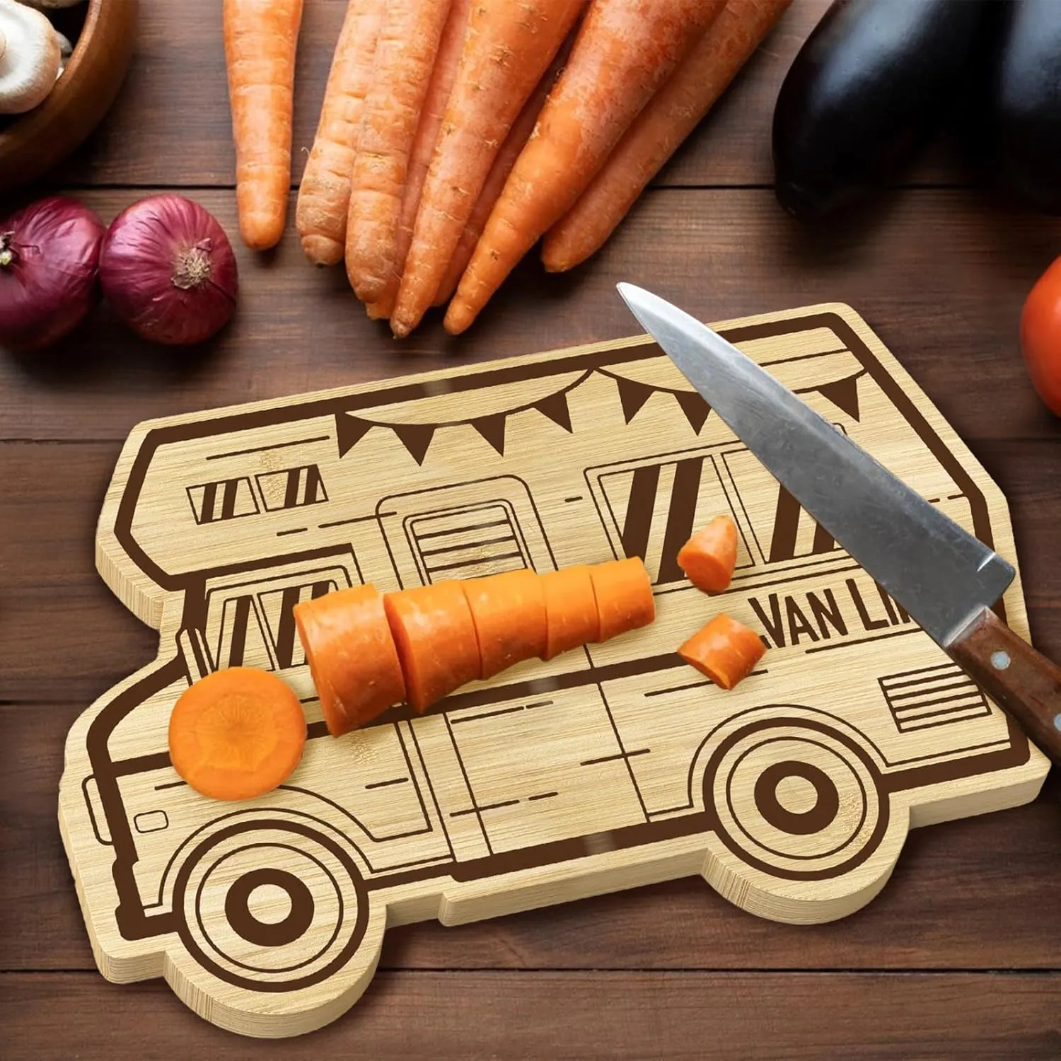 RV Cutting Board, 11.8" X 7.9" Camper Bamboo Charcuterie Board, Cool Happy Camper RV Gifts Stuff For House Warming Gifts New Home Decor, Anniversary Birthday Party Christmas Wedding Gifts