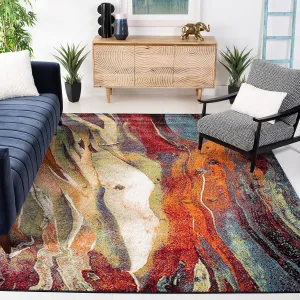 SAFAVIEH Glacier Collection Area Rug - 8' x 10', Red & Green, Modern Abstract Design, Non-Shedding & Easy Care, Ideal for High Traffic Areas in Living Room, Bedroom (GLA126Q)