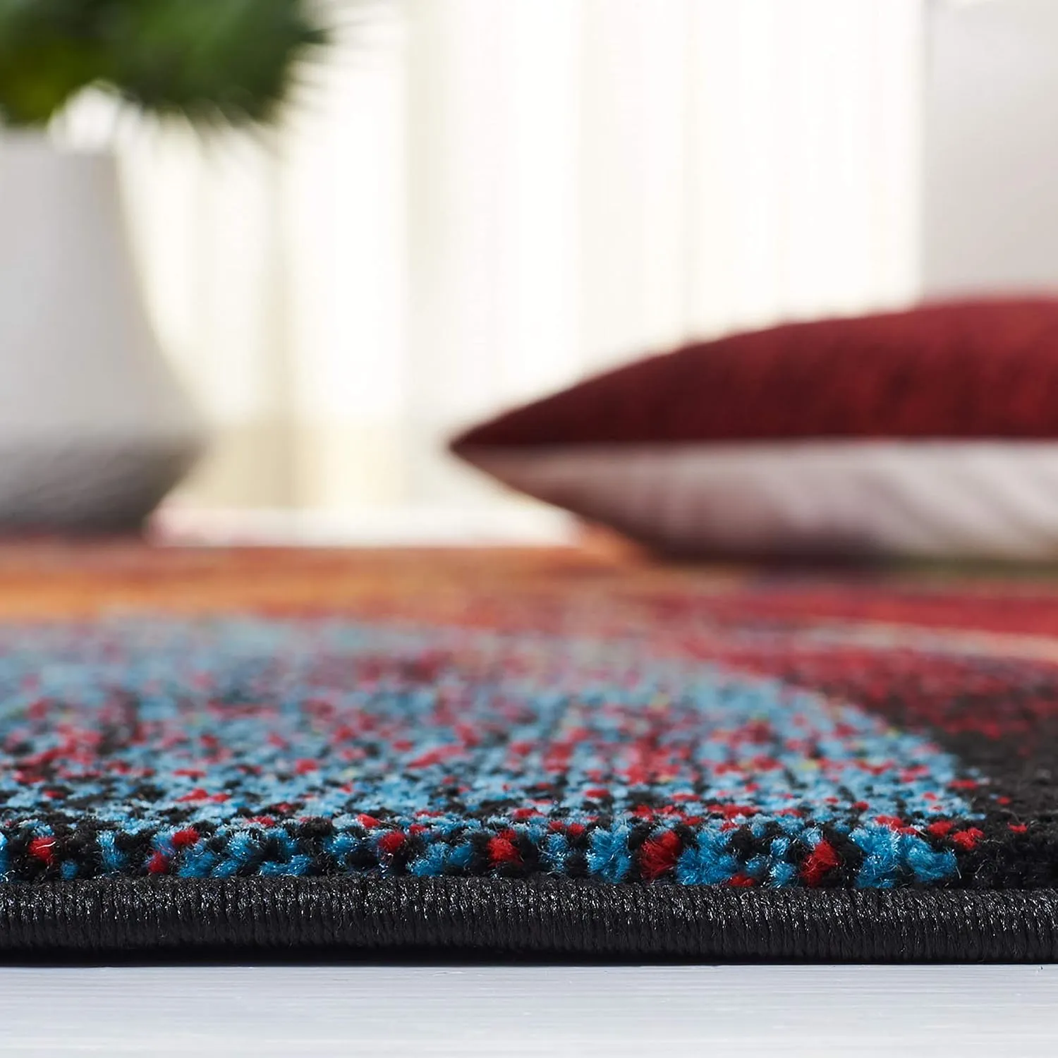 SAFAVIEH Glacier Collection Area Rug - 8' x 10', Red & Green, Modern Abstract Design, Non-Shedding & Easy Care, Ideal for High Traffic Areas in Living Room, Bedroom (GLA126Q)