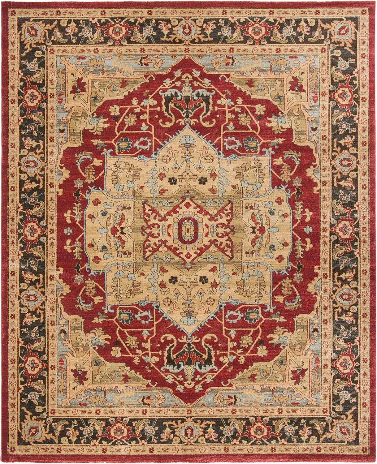 SAFAVIEH Mahal Collection Area Rug - 8' x 10', Natural & Navy, Traditional Oriental Design, Non-Shedding & Easy Care, Ideal for High Traffic Areas in Living Room, Bedroom (MAH625B)