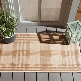 SAFAVIEH Front Door Mat Courtyard Collection Accent Rug - 2'3" x 4', Natural & Beige, Indoor/Outdoor, Plaid Pattern, Weather Resistant & Washable, Ideal for Entryway, Patio, Mudroom (CY6201-393)