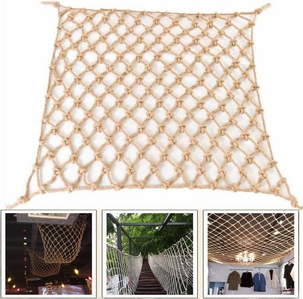 Safety Rope Netting for Balcony,Protection Kids Hemp Rope Nets Banister,Retro Cargo Mesh Nets Truck Trailer Net Support Customization Treehouse Net(0.5Mx7M(1.64FTx22.96FT))