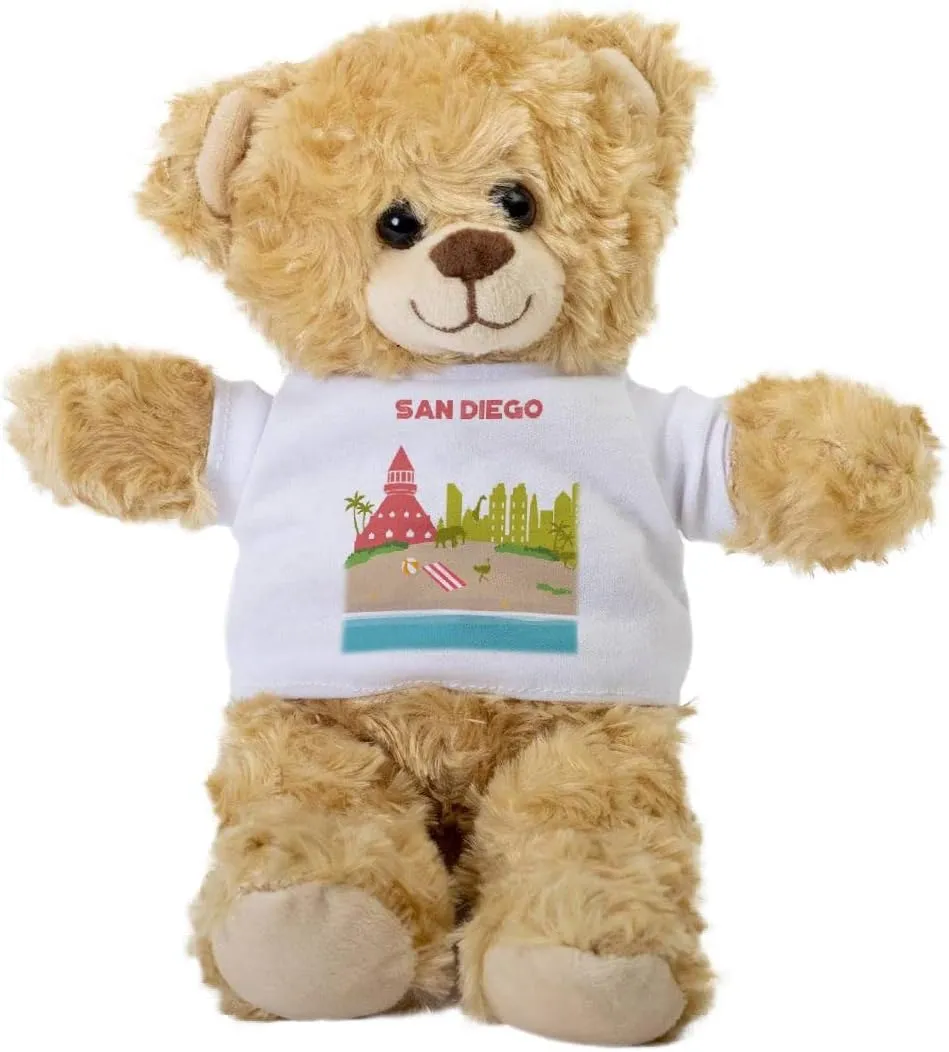 San Diego Teddy Bear, Gift Stuffed Animal, Plush Teddy Bear with Tee, Gift for Her, Birthday Basket