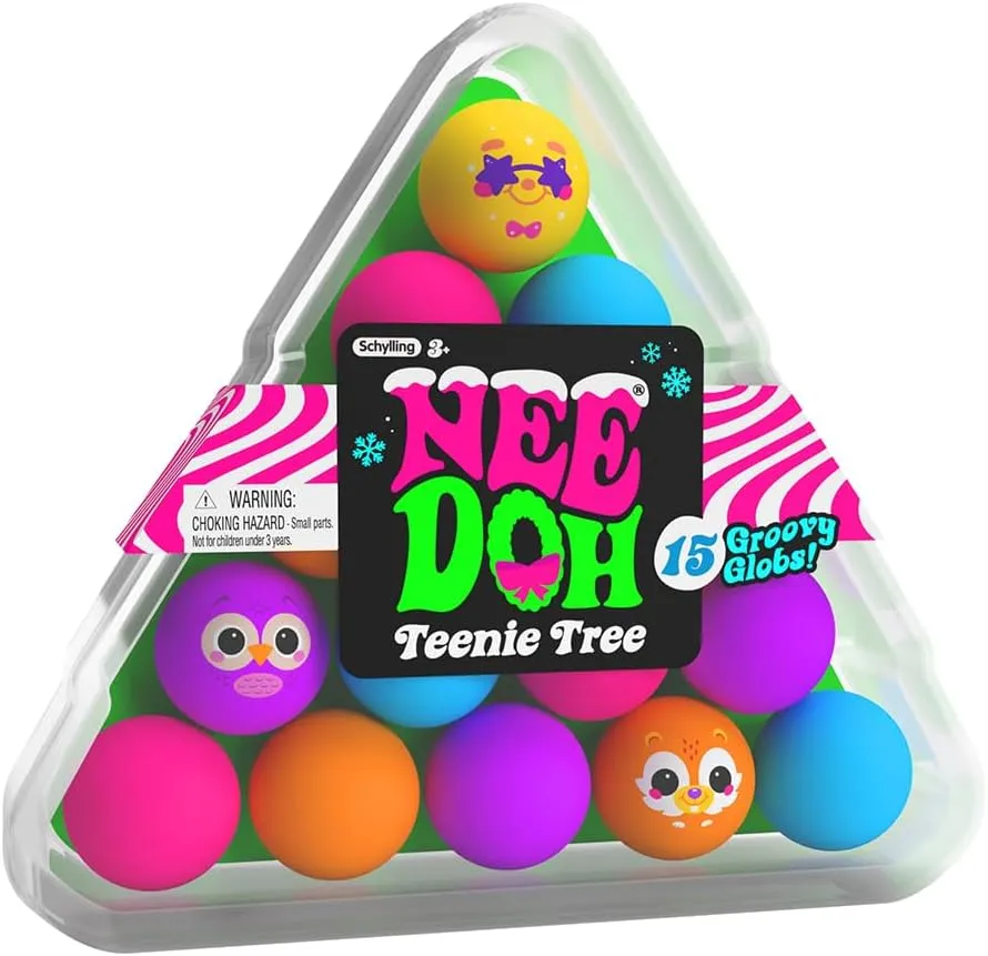 Schylling NeeDoh Squishmas Teenie Tree - Christmas Squeeze Toy - Contains 15 Mini Groovy Globs - 1.25" Wide - Multicolored