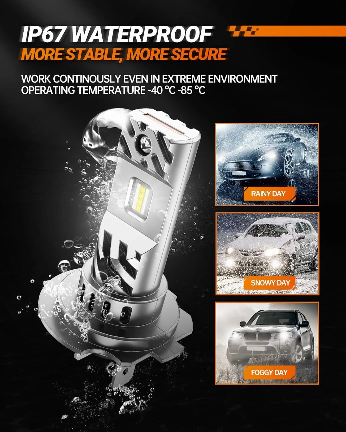 SEALIGHT H7 Bulbs 1:1 Design, 36000LM Ultra-Bright S6 H7 Dual Bulbs No Adapter Required No Cordless, 6500K White Light, 60000 Long Lifespan, Plug-N-Play, Driving Fog Spot Light Assemblies, Pack of 2