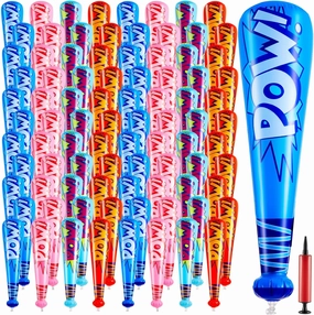 Seematn 100 Pieces Pow Inflatable Baseball Bats 17 Inch Inflatable Toy Bats for Kids Baseball Party Decoration Favor Carnival Birthday Party Supplies Prizes Sports Theme Toys, 4 Colors