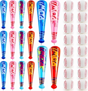 Seematn 16 Sets Inflatable Baseball Bats and Baseballs Set Includes 17 Inch Pow Inflatable Baseball Bats and 2.5 Inch Mini Foam Baseballs for Sports Party Favor Carnival Birthday Decoration