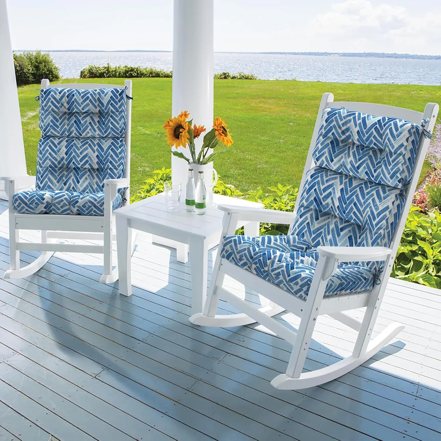 Set of 2 Outdoor High Back Chair Cushions 44"x 22",Water Repellent Rocking Seat Cushions Replacement, Seat/Back Chair Cushions for Patio,Porch,Balcony and Indoor - Blue Bricks