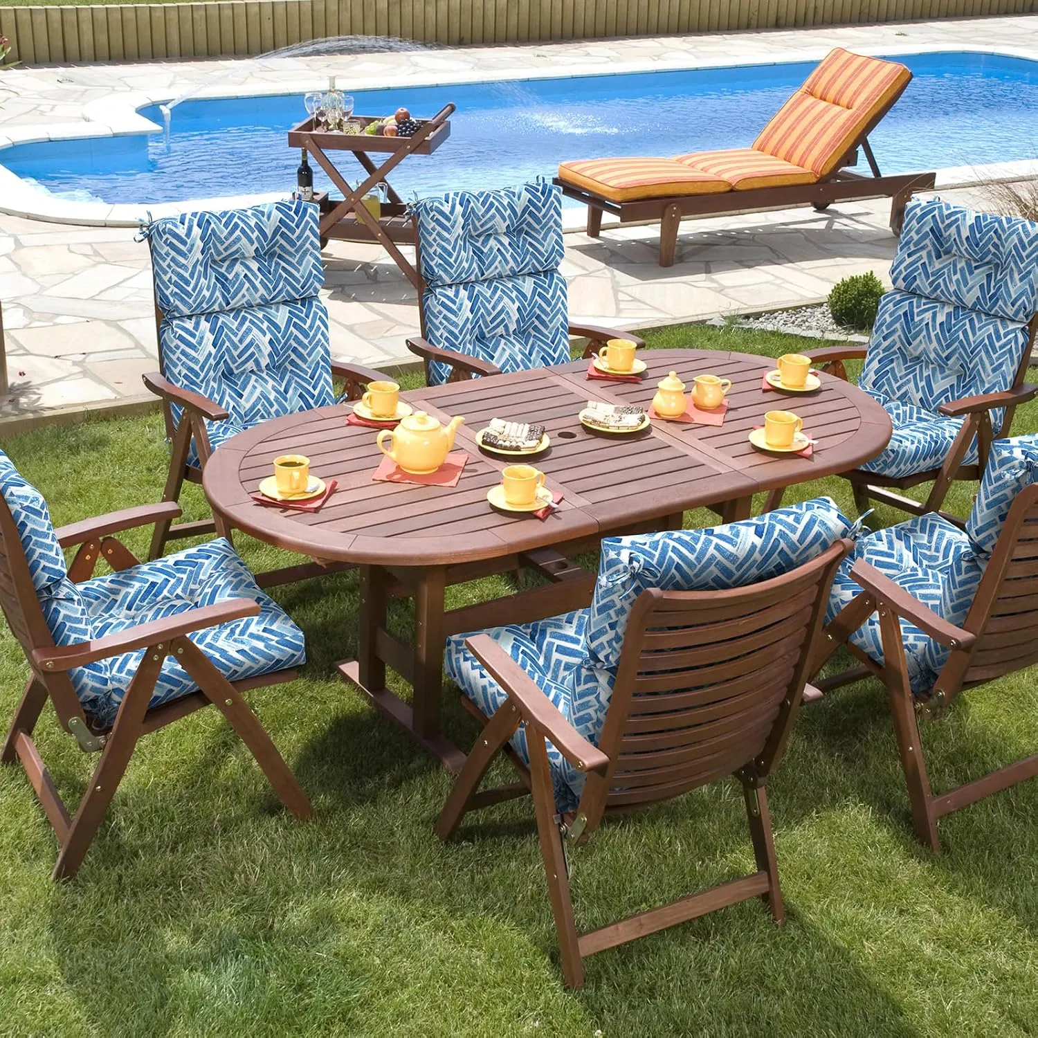 Set of 2 Outdoor High Back Chair Cushions 44"x 22",Water Repellent Rocking Seat Cushions Replacement, Seat/Back Chair Cushions for Patio,Porch,Balcony and Indoor - Blue Bricks