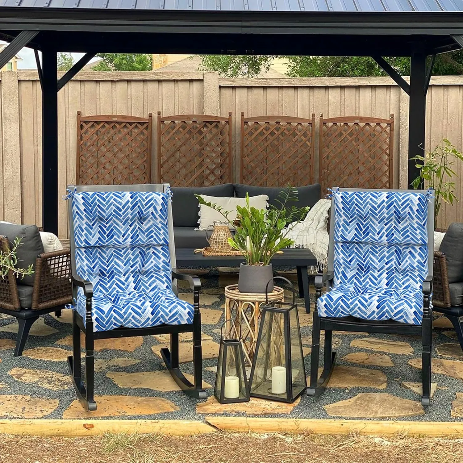 Set of 2 Outdoor High Back Chair Cushions 44"x 22",Water Repellent Rocking Seat Cushions Replacement, Seat/Back Chair Cushions for Patio,Porch,Balcony and Indoor - Blue Bricks