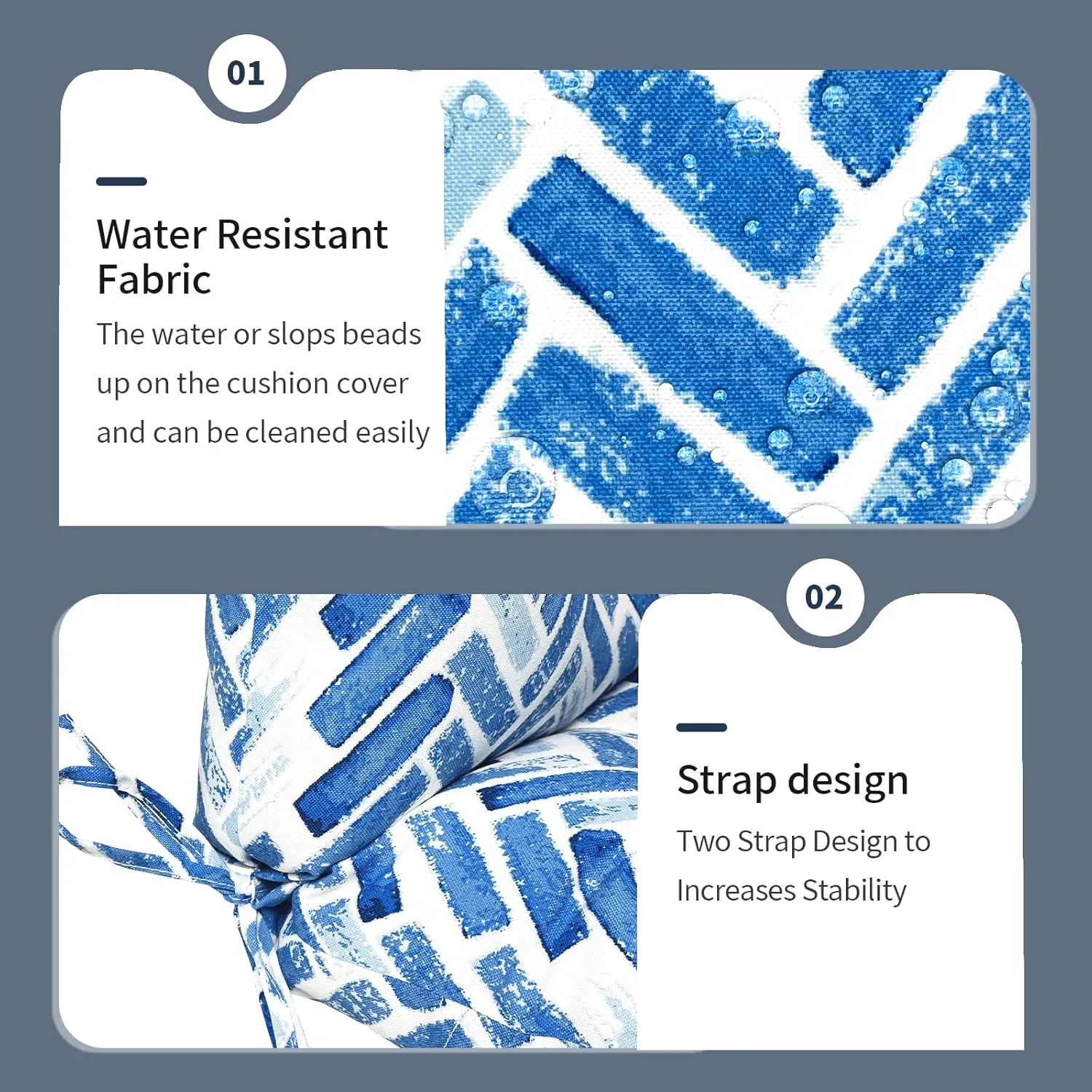 Set of 2 Outdoor High Back Chair Cushions 44"x 22",Water Repellent Rocking Seat Cushions Replacement, Seat/Back Chair Cushions for Patio,Porch,Balcony and Indoor - Blue Bricks