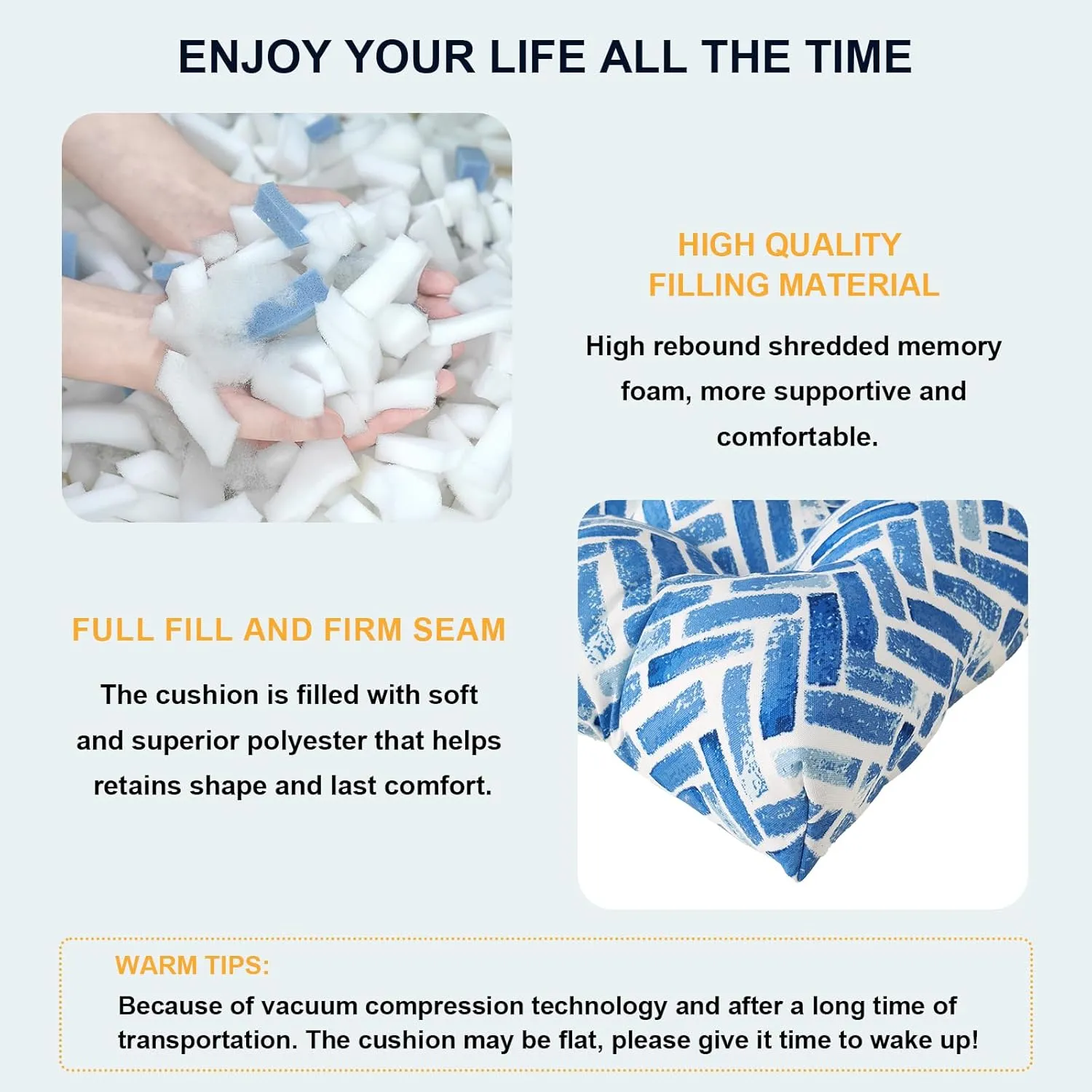 Set of 2 Outdoor High Back Chair Cushions 44"x 22",Water Repellent Rocking Seat Cushions Replacement, Seat/Back Chair Cushions for Patio,Porch,Balcony and Indoor - Blue Bricks