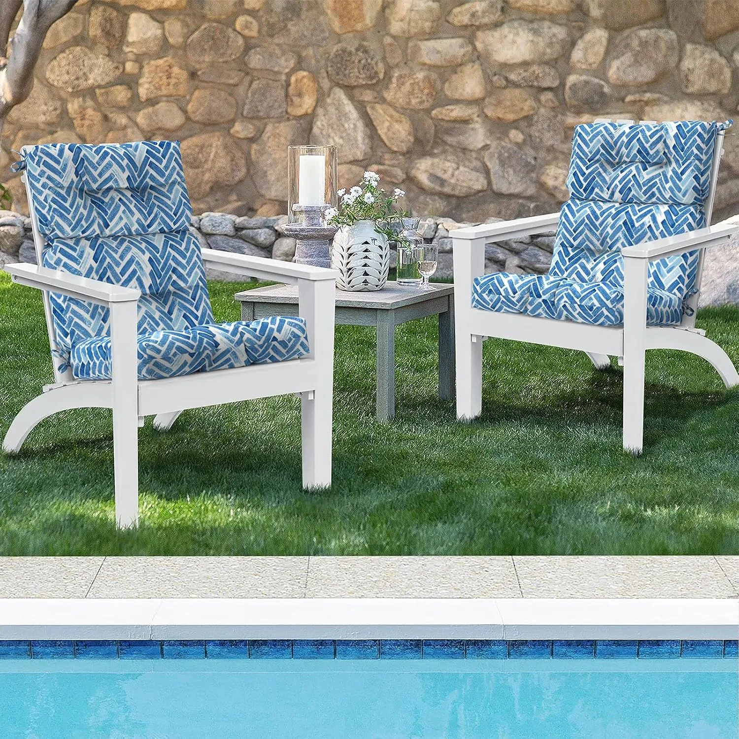 Set of 2 Outdoor High Back Chair Cushions 44"x 22",Water Repellent Rocking Seat Cushions Replacement, Seat/Back Chair Cushions for Patio,Porch,Balcony and Indoor - Blue Bricks