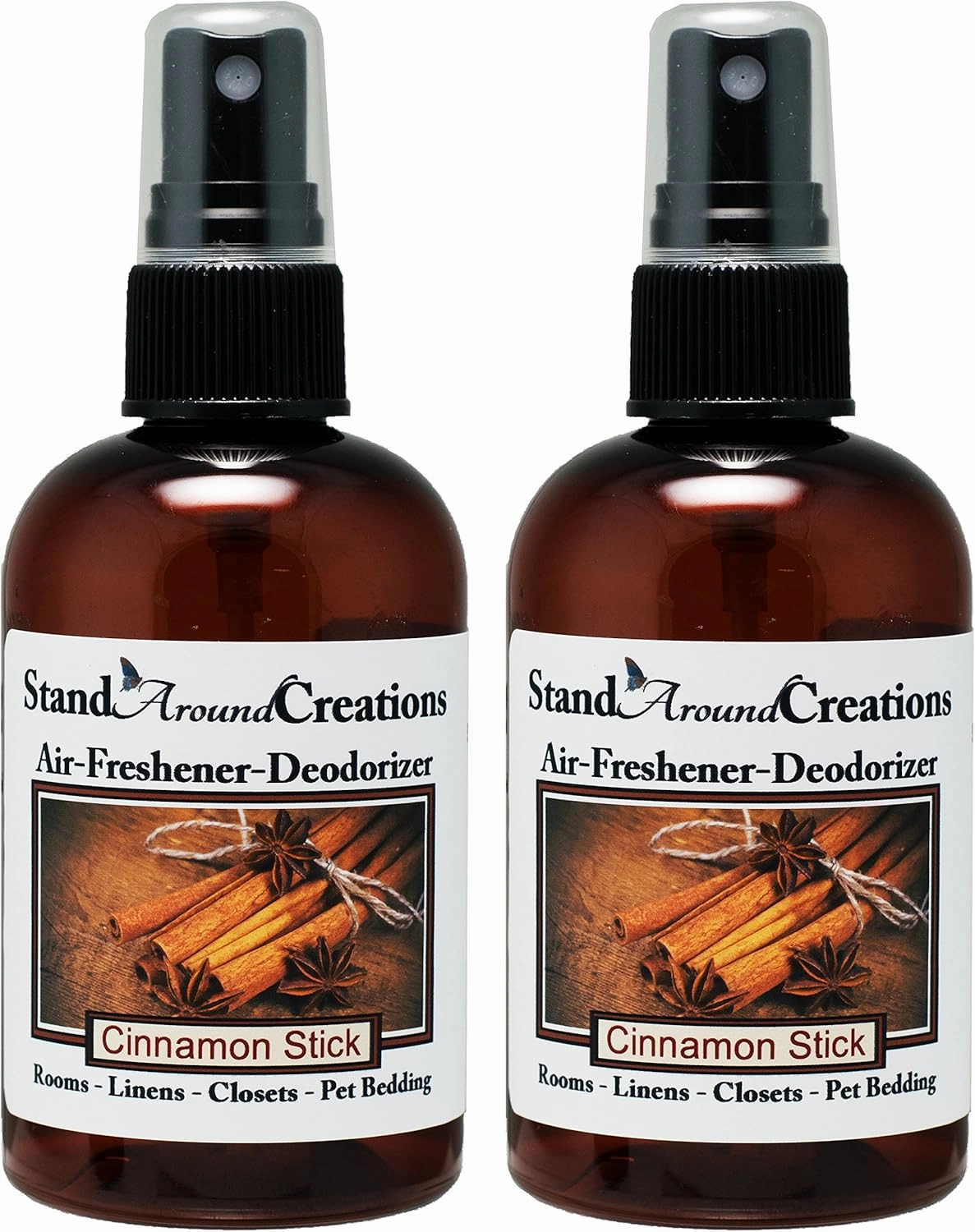 Set of 2-4oz.Concentrated Spray Air-Freshener/Deodorizer - Scent: Cinnamon Stick - Great for: Cars, Offices, Closets, Air-Conditioners, Pet Beds, Yoga Mats, Litter Boxes, laundry rooms & smoke odors.