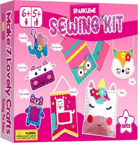 Sewing Craft Kit for Girls: DIY Felt Sewing Kit for Kids Ages 5-10, 7 Fun Projects with Stuffed Animals & Pillows, Learn to Sew Kit for Beginners, Ideal for Christmas & Birthday, Arts & Crafts Ideas