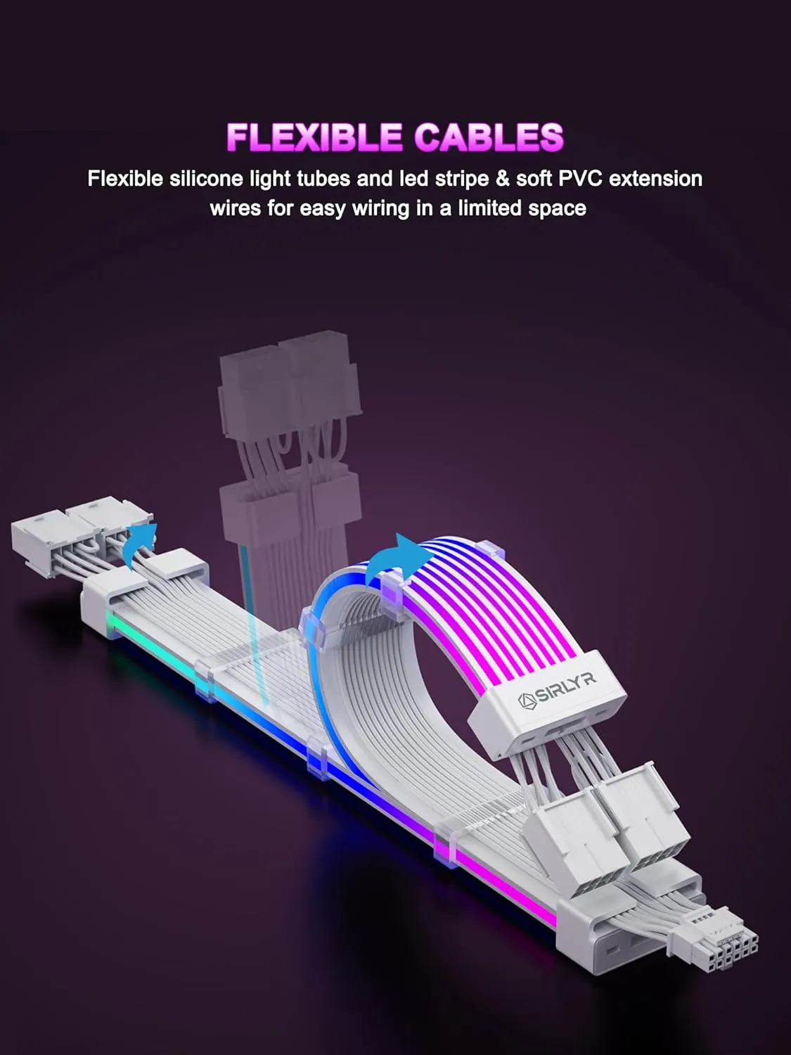 Sirlyr RGB 12VHPWR Cable Set,ARGB PSU Extension of Soft LED Strip Include 24Pin ATX,16 Pin to 2×8 Pin GPU Power Supply Cables for RTX 5090 5080 4080 PC Custom