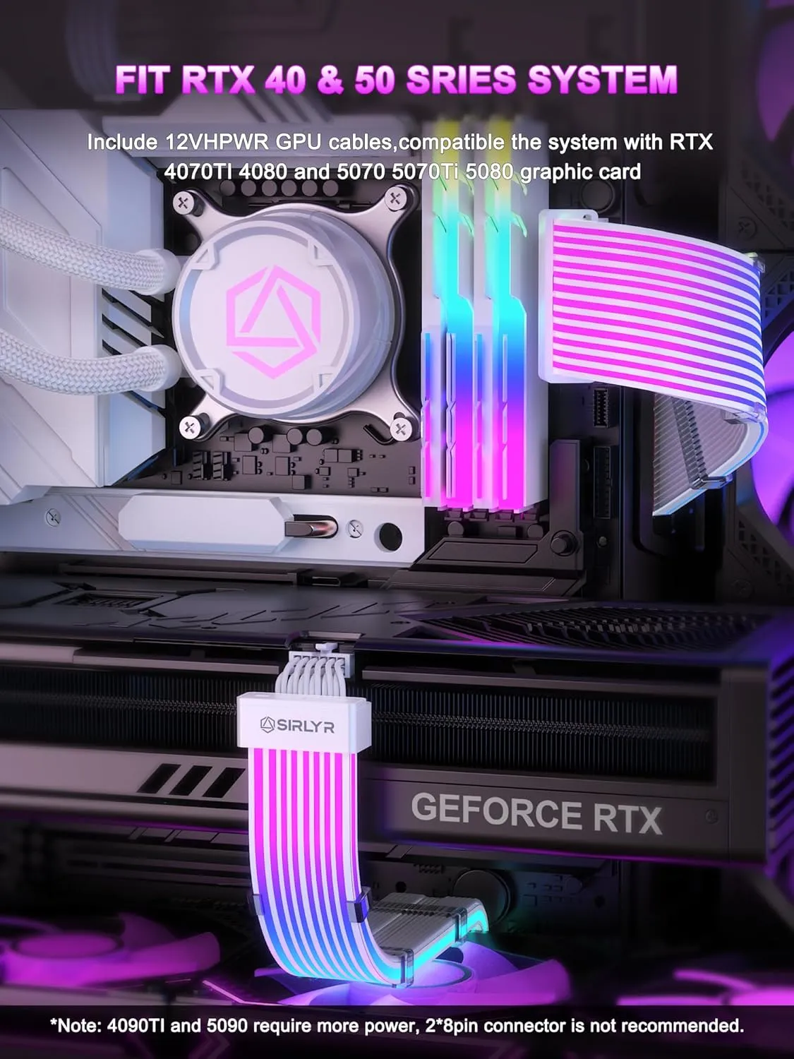 Sirlyr RGB 12VHPWR Cable Set,ARGB PSU Extension of Soft LED Strip Include 24Pin ATX,16 Pin to 2×8 Pin GPU Power Supply Cables for RTX 5090 5080 4080 PC Custom