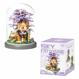 Sky Cottage Building Set, 2680PCS Challenging Mini Brick House with LED Lights, DIY Sakura Treehouse Model Kit for Patient Builders, Creative Home Decor Display