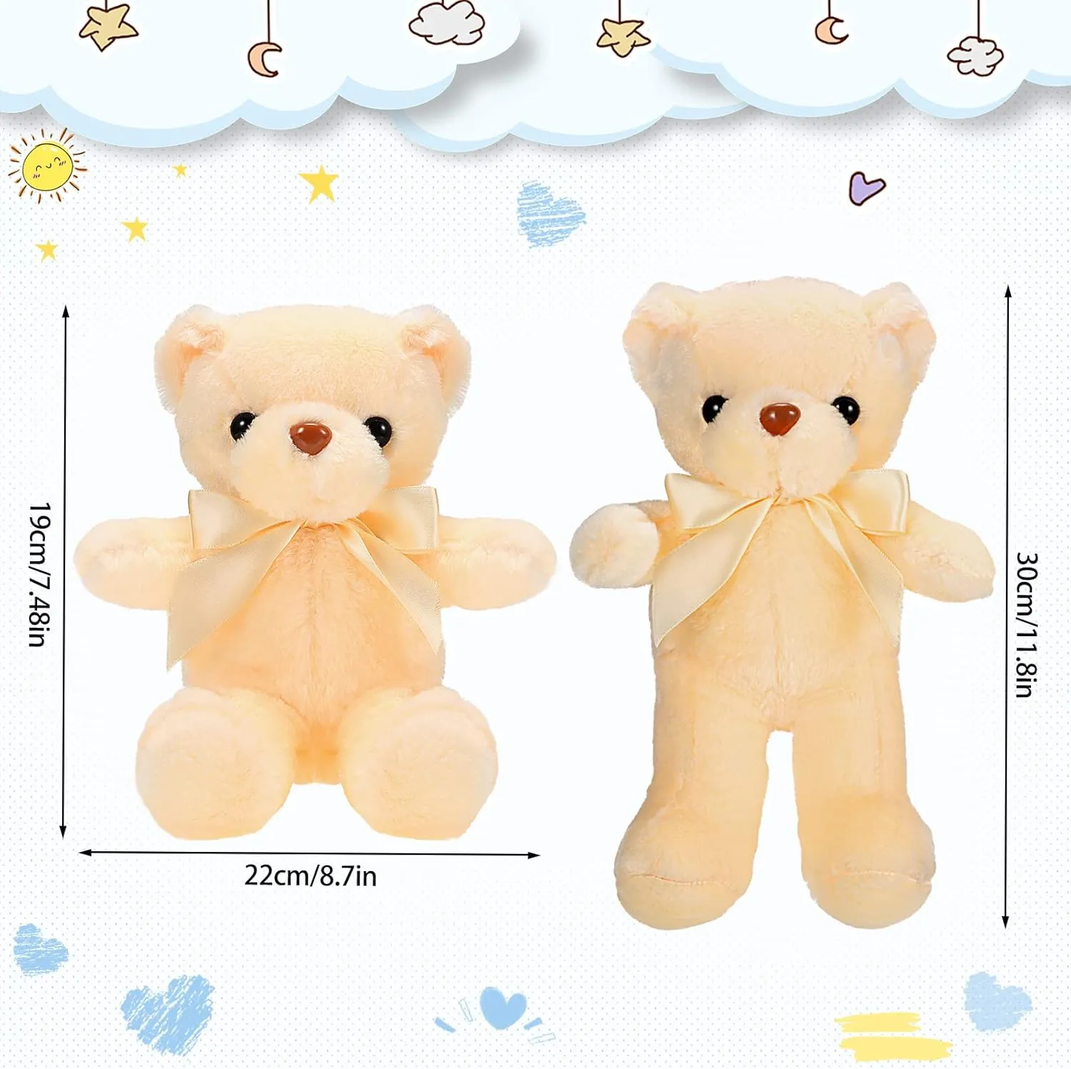 Skylety 10 Pieces Bears Bulk Stuffed Animals Soft Plush Toy Gift Bears with Ribbon Bow for Boys Girls Birthday Wedding Baby Shower Party Favor(Bright Colors)